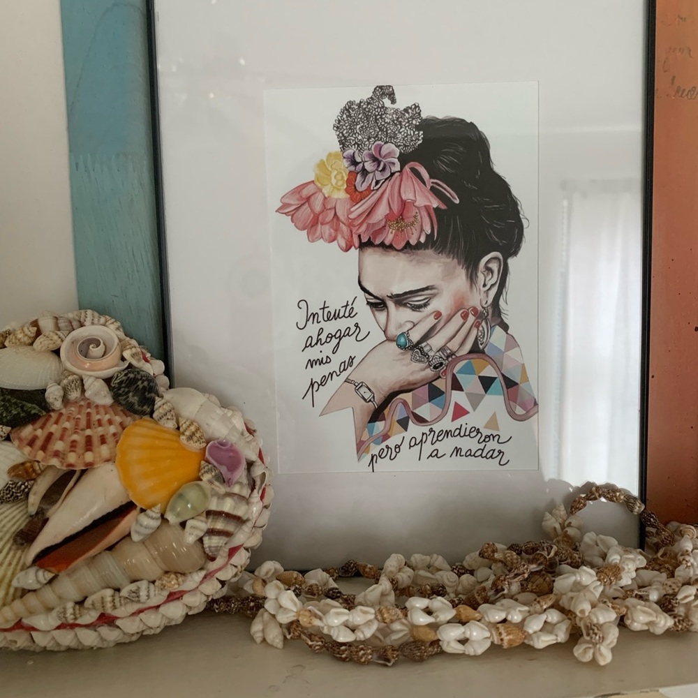 Frida with quote “ I tried to drown my sorrows, but they learned to swim”